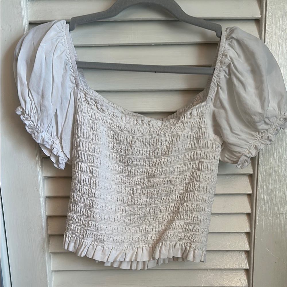 Katie J NYC White Smocked Top
